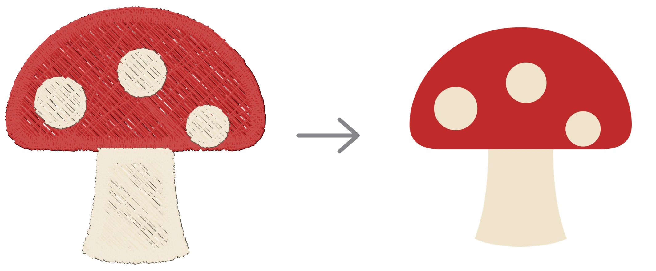 El mismo motivo, dos veces: cosido por el motor a la izquierda, dibujado a la derecha. Un SVG es el dibujo – sin puntadas, sin hilo, sin tamaño fijo.